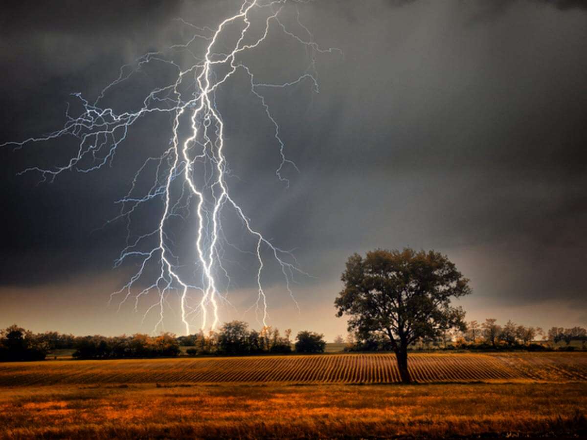 Lightning over field