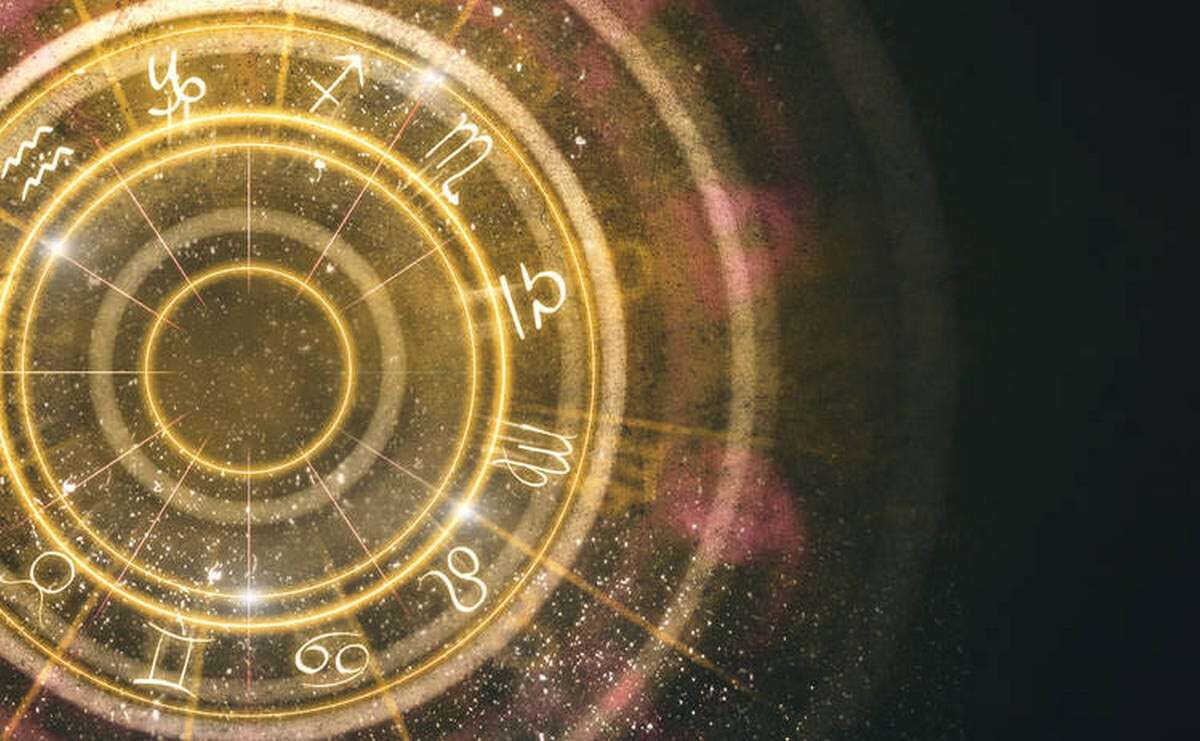 Abstract amber zodiac wheel background