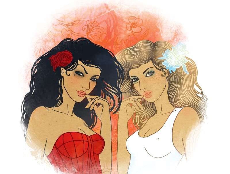 Illustration of gemini astrological sign as a beautiful girl