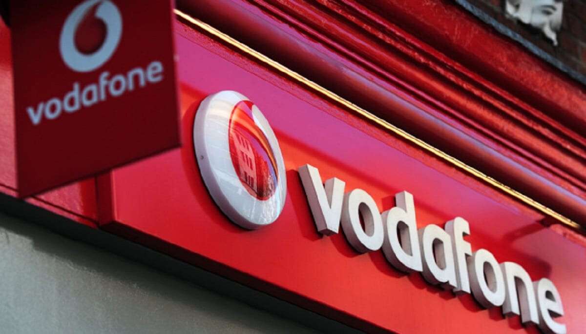 A sign for a Vodafone store is pictured