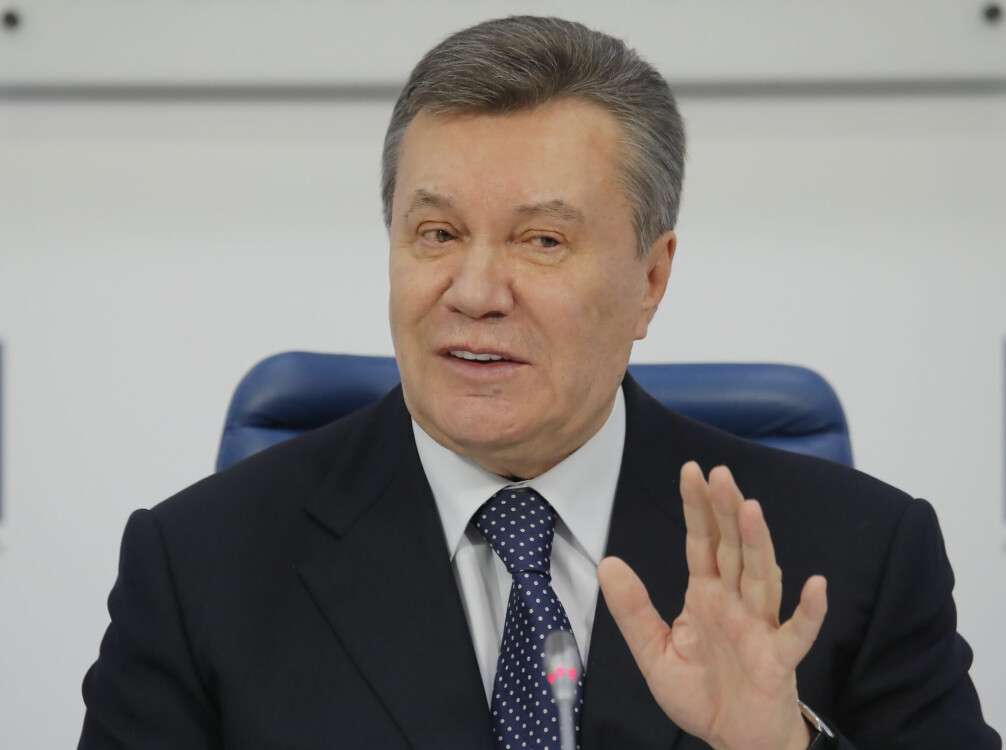 Former Ukrainian President Viktor Yanukovich speaks during a news conference in Moscow