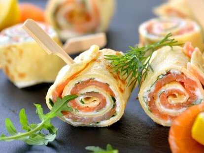 Pancake and salmon rolls