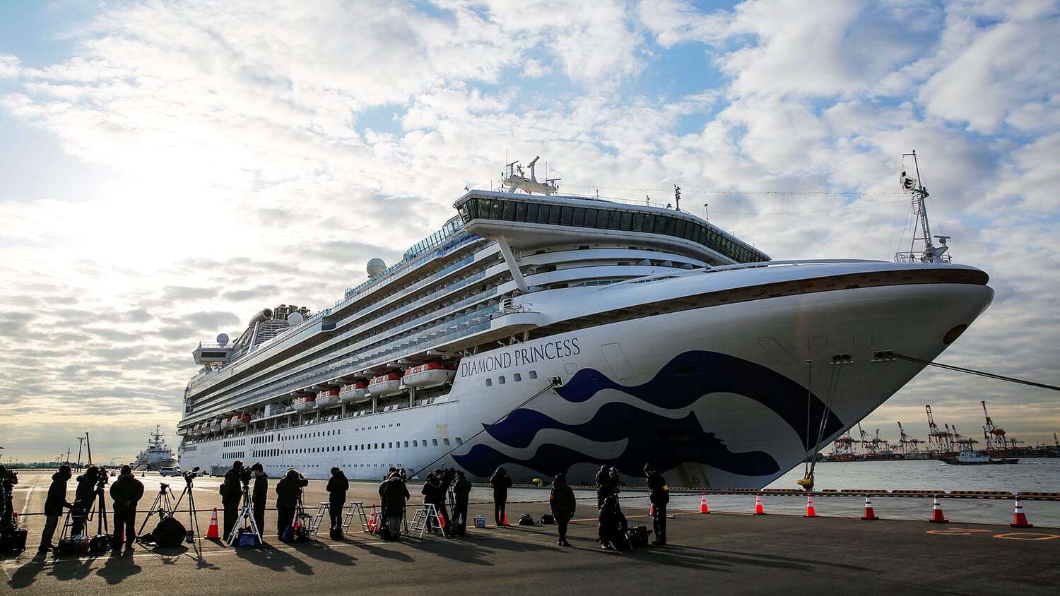 Cruise ship Diamond Princess anchored at Daikoku Pier Cruise Terminal in Yokohama