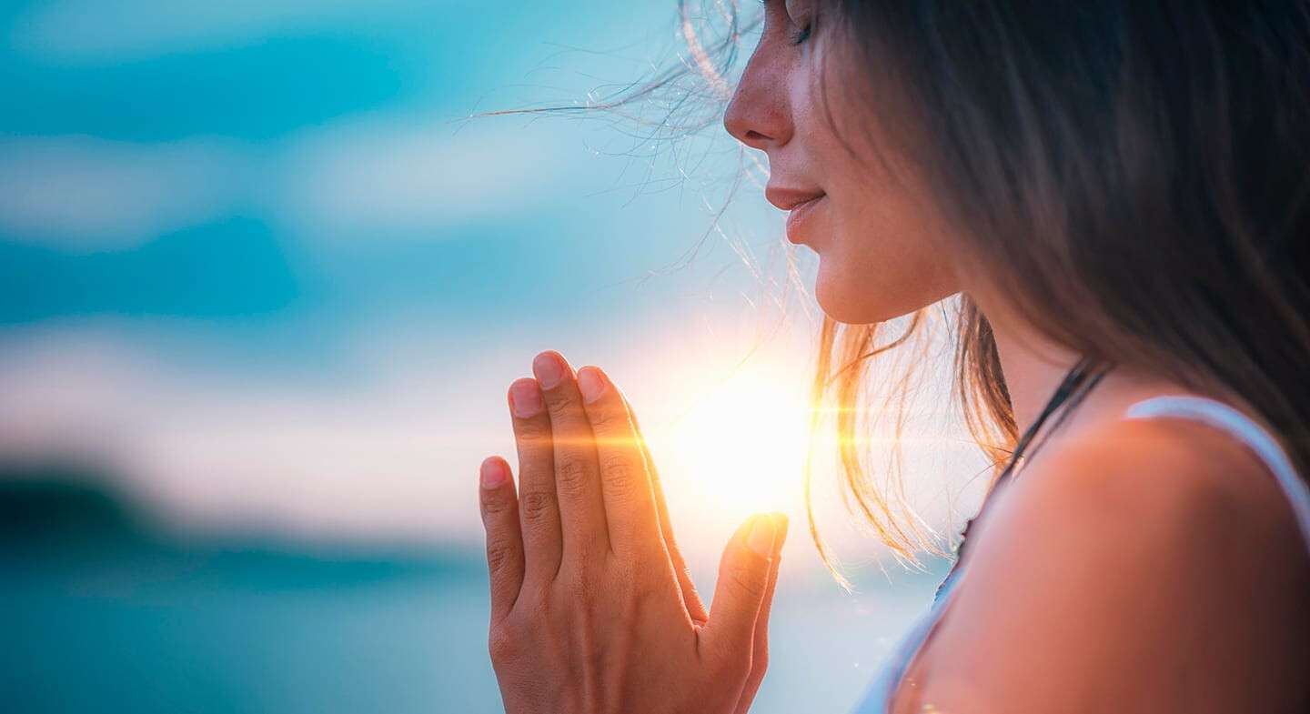 Meditating. Close Up Female Hands Prayer