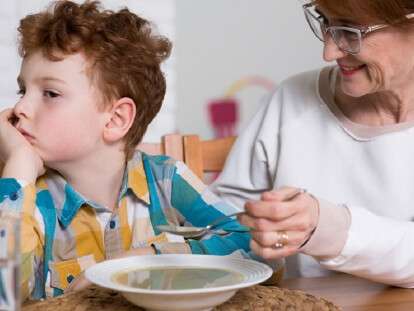 Naughty fussy eater and grandmother's dinner