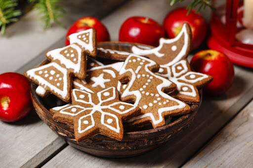 Bowl of gingerbread cookies. Christmas mood
