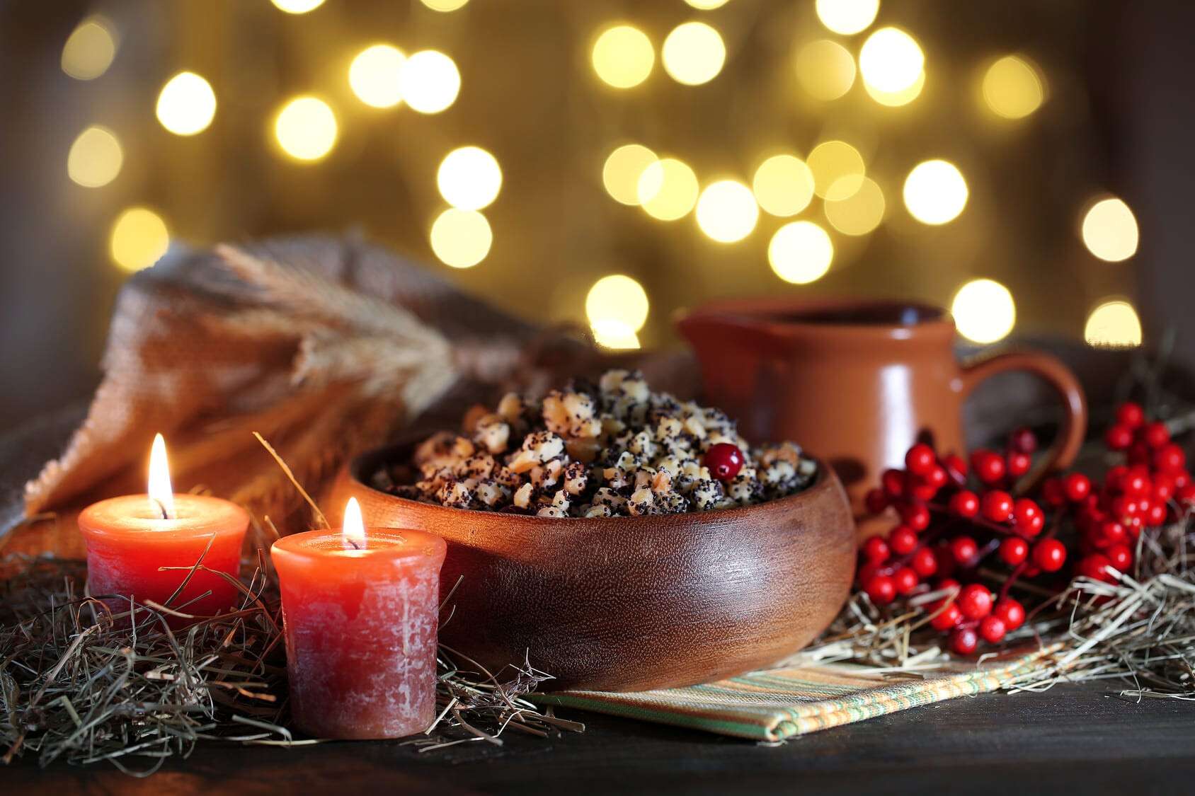 Bowl with kutia -  traditional Christmas sweet meal in Ukraine,