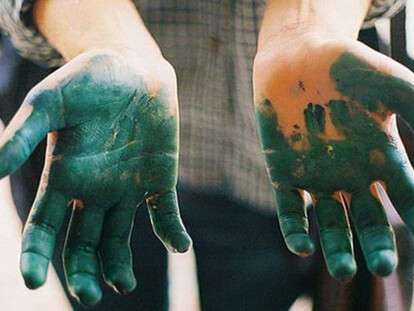 облили зеленкой