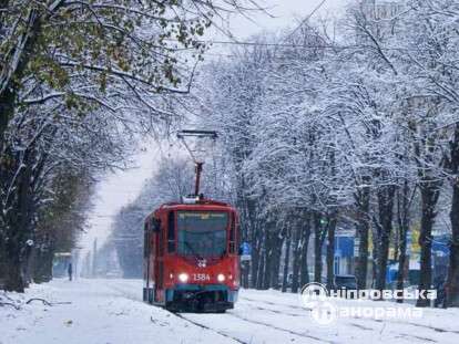 трамвай зима Днепр