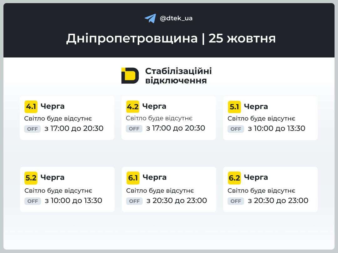 графіки ДТЕК Дніпро