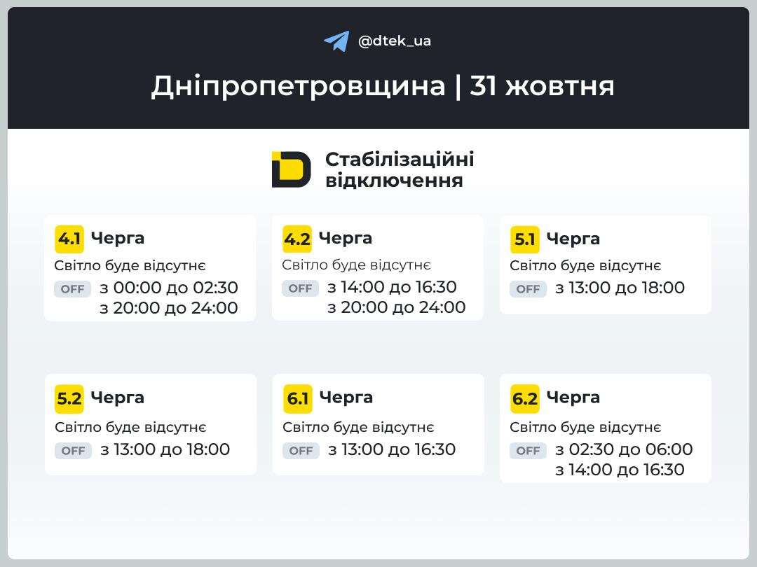 Графіки відключень ДТЕК