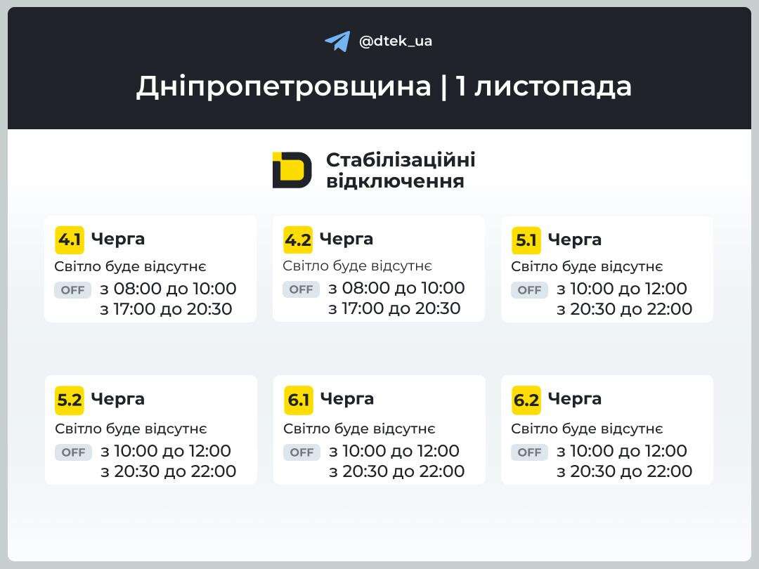 Графіки відключень ДТЕК