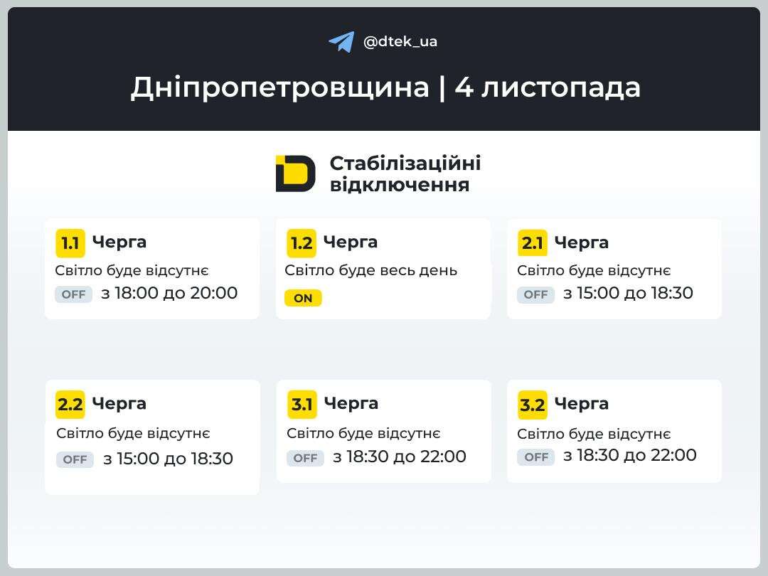 Графіки відключень ДТЕК