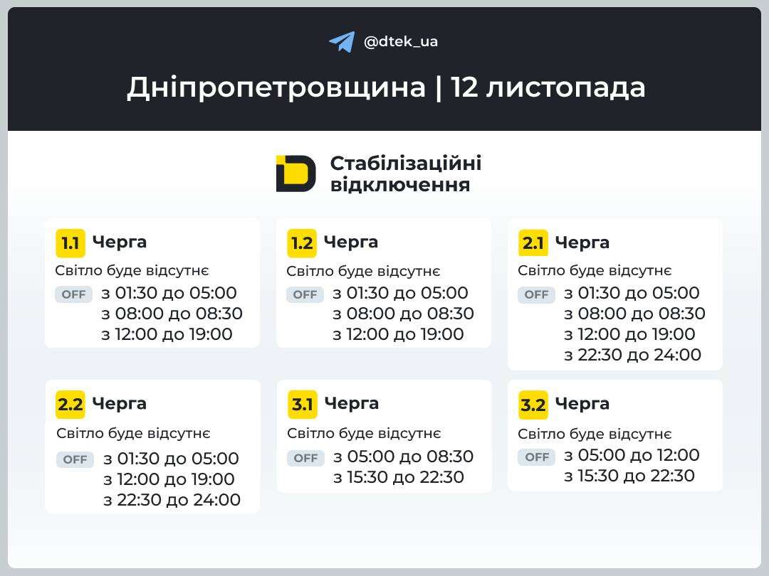 Графіки відключень ДТЕК