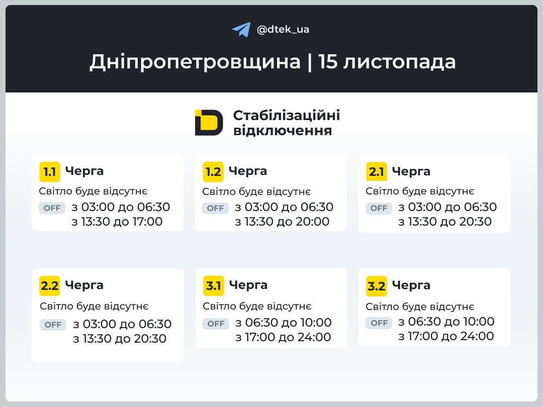 Графіки відключень ДТЕК