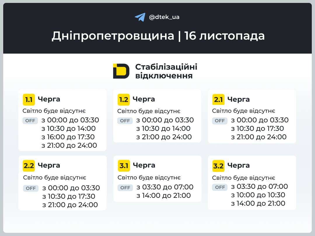 Графіки відключень ДТЕК