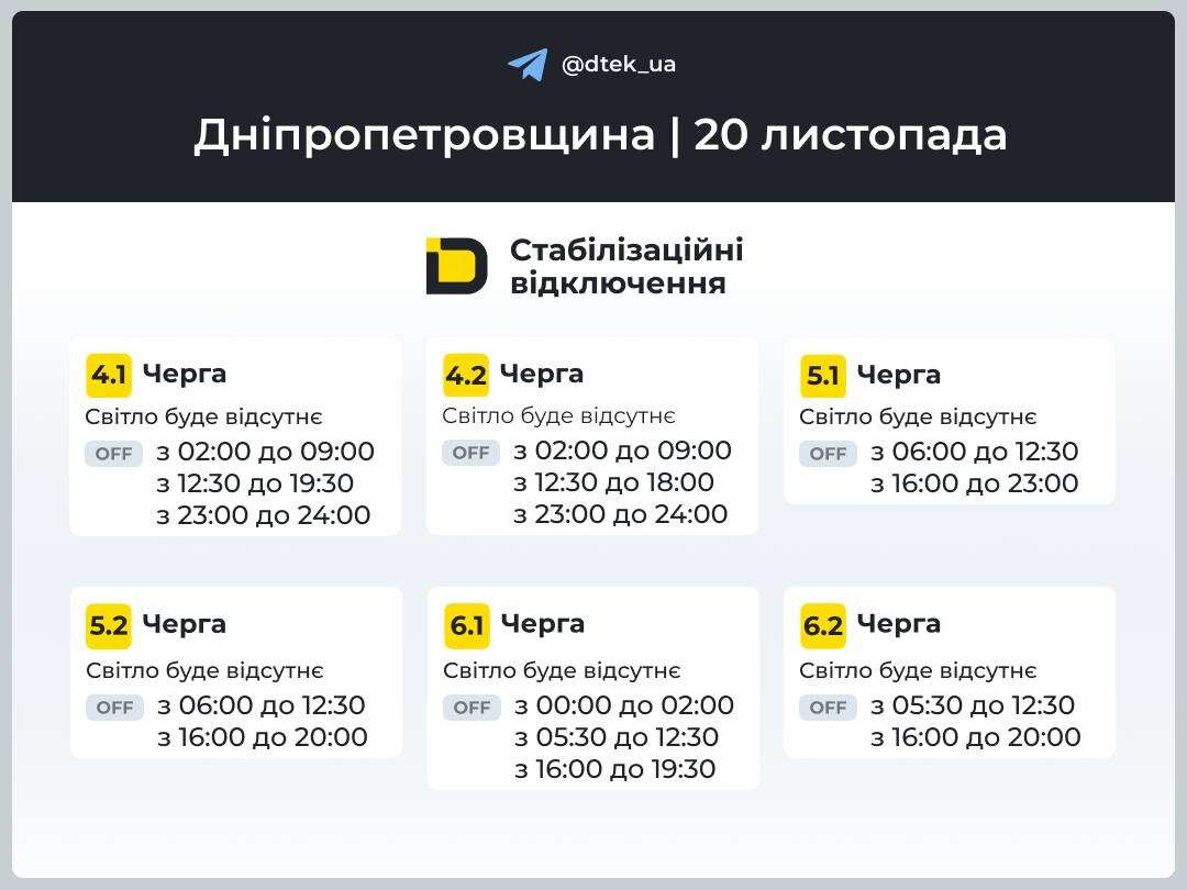 Графіки відключень ДТЕК