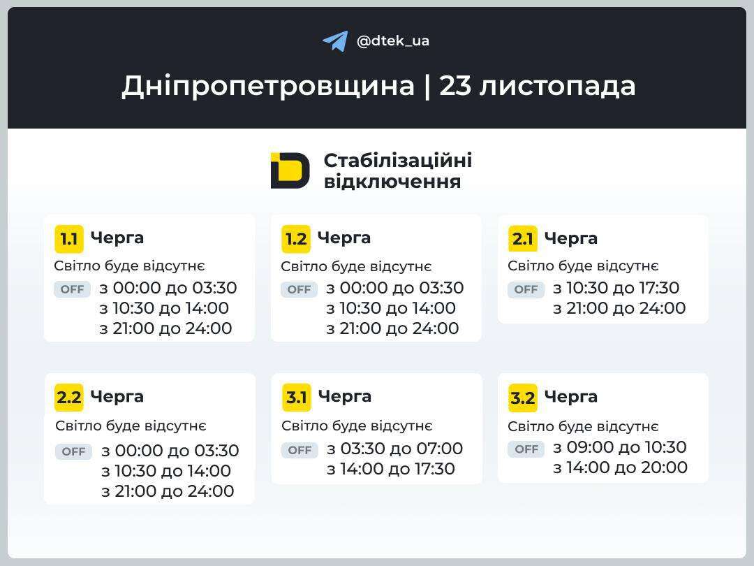 Графіки ДТЕК 23 листопада