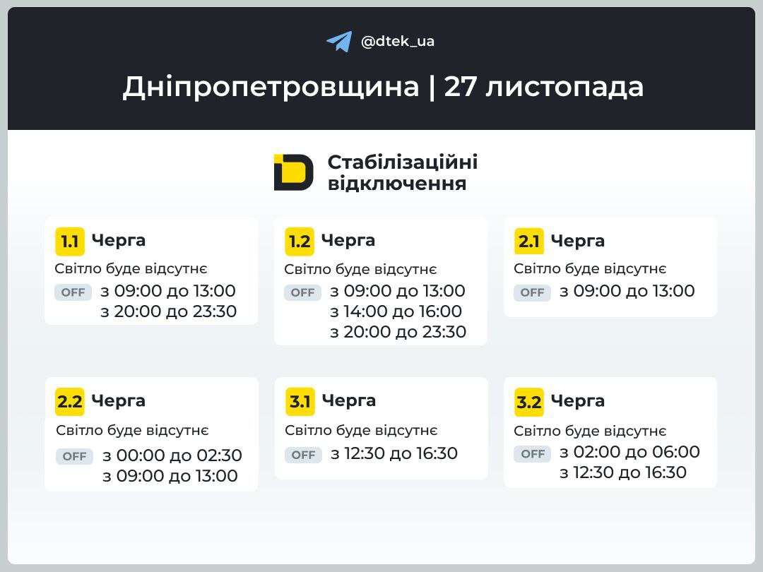 Графіки відключень ДТЕК