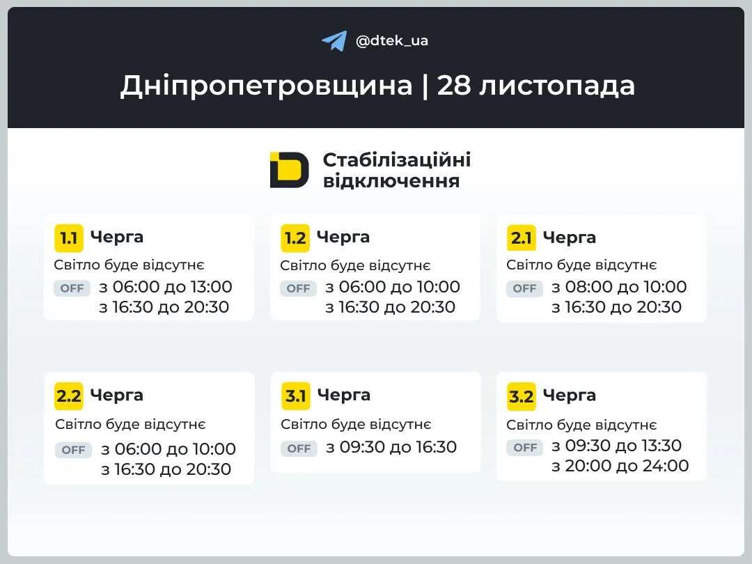 Графіки відключень ДТЕК