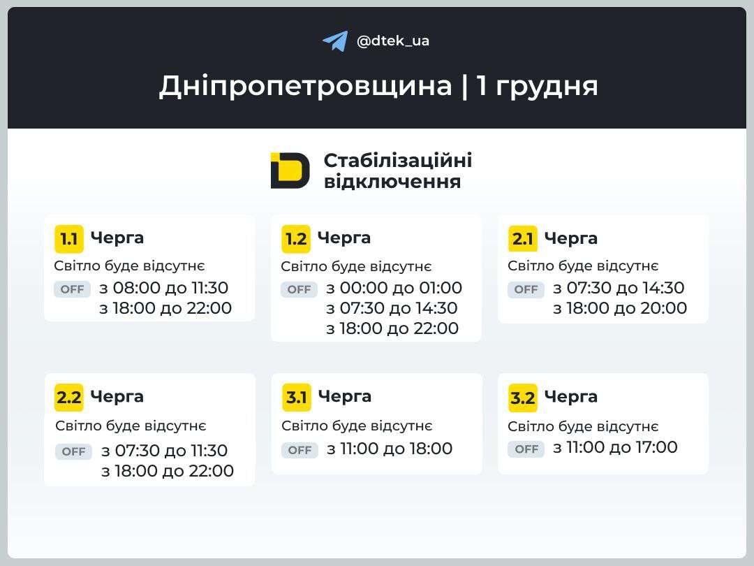 Графіки відключень ДТЕК