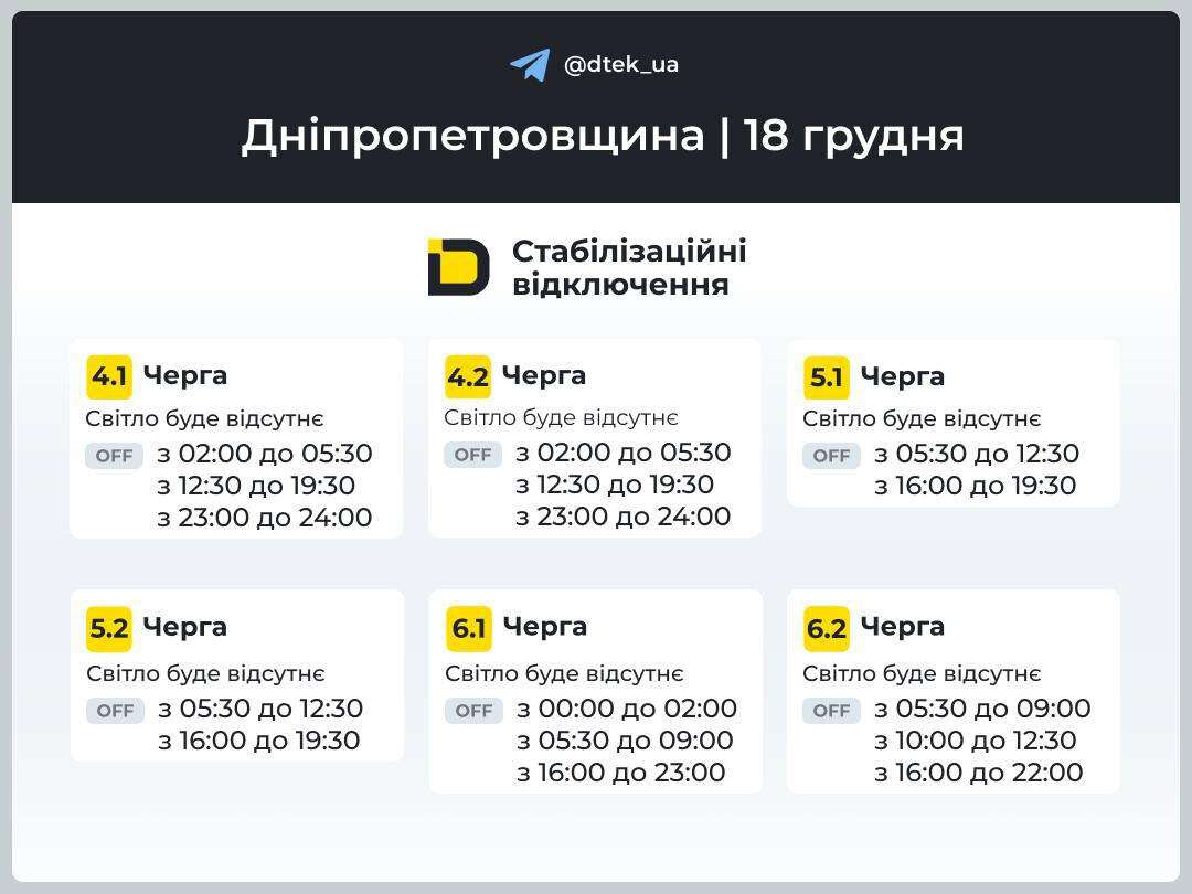 Графіки відключень ДТЕК