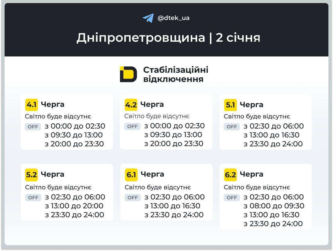 Графіки відключення світла ДТЕК