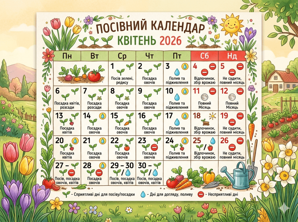 посівний календар на квітень 2026