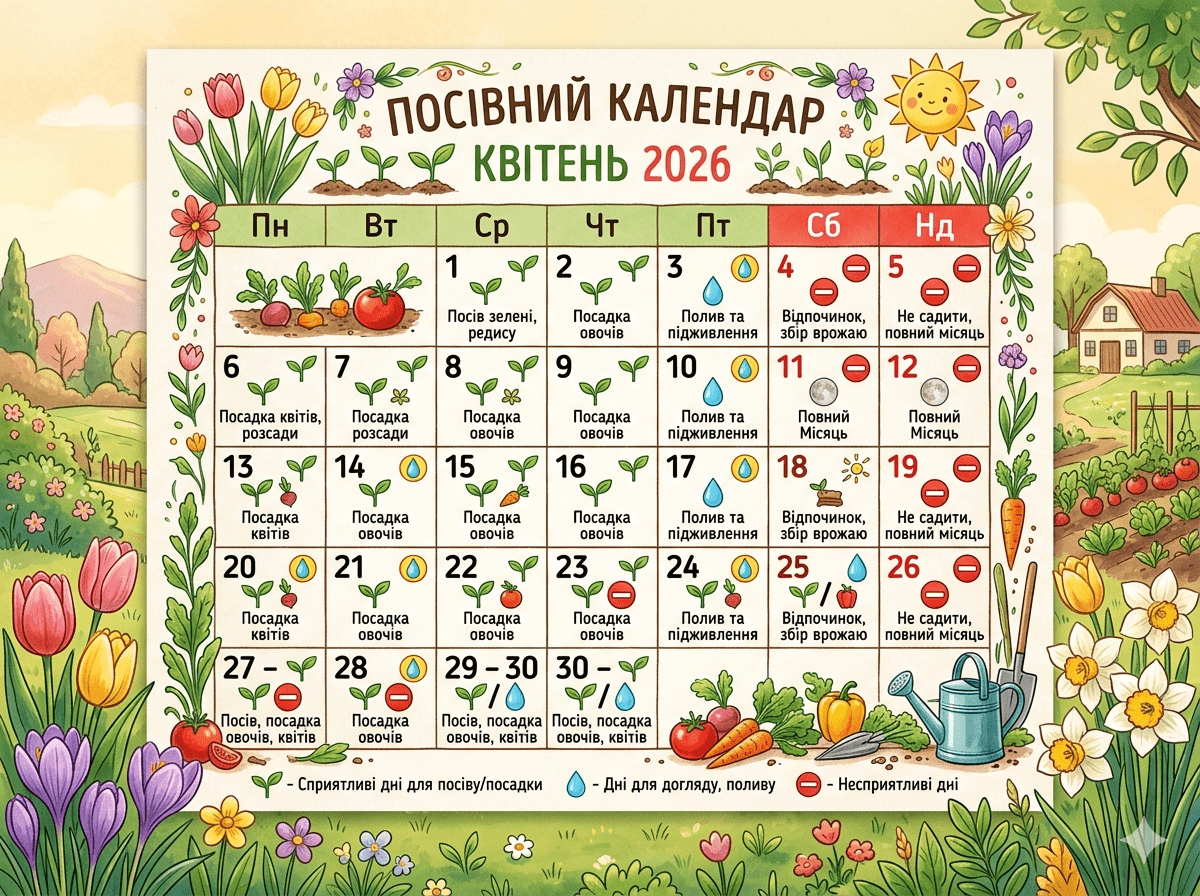 посівний календар на квітень 2026